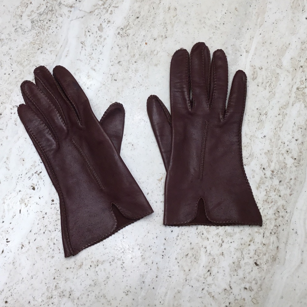 Genuine Leather Reddish-Brown Gloves